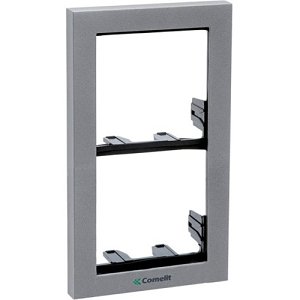 Comelit PAC 3311-2S Ikall Metal Series, 2-Module Holder with Finishing Frame, Aluminum, Weather-Resistant Paint, Silver