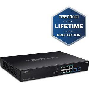 TRENDnet TPE-BG102g- 10-Port Gigabit 240W PoE++ Switch with 4 x 95W PoE++ Ports- 4 x 30W PoE+ Ports- 2 Gigabit SFP Slots, 240W PoE Budget- 1U 19" Rack Mountable