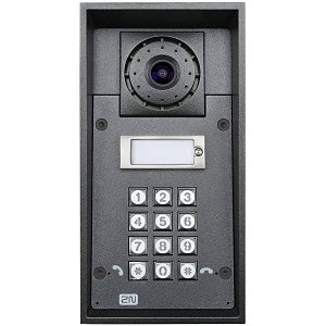2N IP Force 1-Button Intercom Door Station Module with Camera, Keypad and Speaker, IP69K, 12VDC, Black