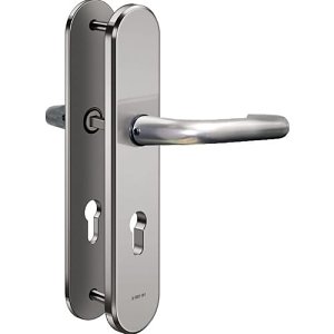 ASSA ABLOY SX03 IKON Steel Security U-Shaped Handle Fitting for Profile Cylinder Lock, with Long Backplate for Apartment Doors