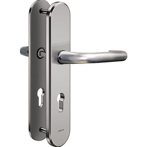 ASSA ABLOY SX03 IKON Steel Security U-Shaped Handle Fitting for Profile Cylinder Lock, with Long Backplate for Apartment Doors