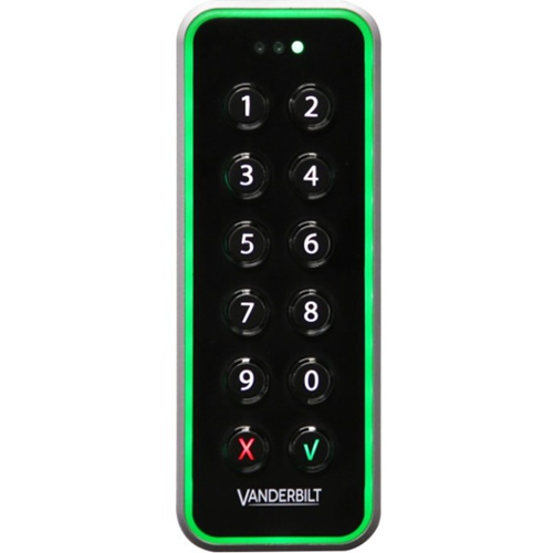 Vanderbilt VR50M-MF Kortlæser/tastatur adgangsenhed - Sort, Mat krom - Dør - Nærhed, Mekanisk nøgle - Seriel - Wiegand - Mullion-montering